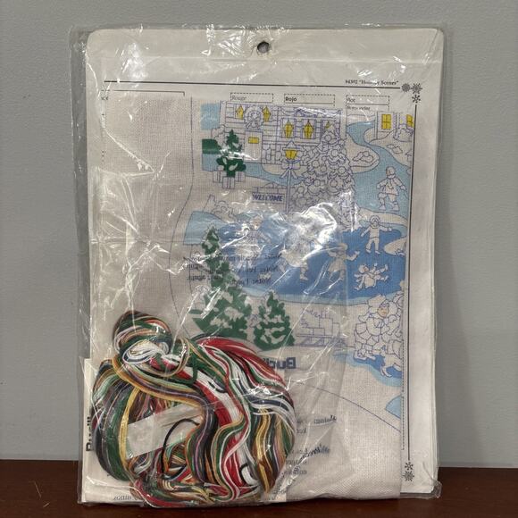 Bucilla Crewel Christmas Holiday Scenes 18” Stocking 84302 New Unopened NOS 2000 - Picture 5 of 8